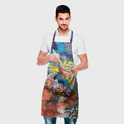 Фартук кулинарный Bart Simpson on a skateboard - graffiti, цвет: 3D-принт — фото 2