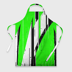 Фартук Black and white vertical stripes on a green backgr