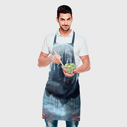 Фартук кулинарный Замок Дракулы и неоновые грибы - нейроарт фантазия, цвет: 3D-принт — фото 2