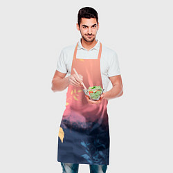 Фартук кулинарный Листья на сине-розовом фоне - нейросеть, цвет: 3D-принт — фото 2