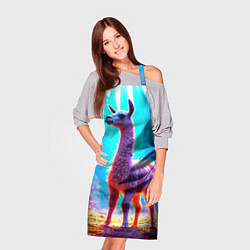 Фартук кулинарный Лама в неоновых лучах, цвет: 3D-принт — фото 2