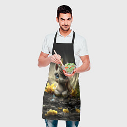 Фартук кулинарный Белая единорожка на черном фоне, цвет: 3D-принт — фото 2