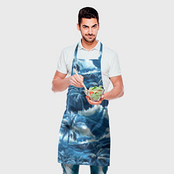 Фартук кулинарный Пальмы и волны - голубые оттенки паттерн, цвет: 3D-принт — фото 2