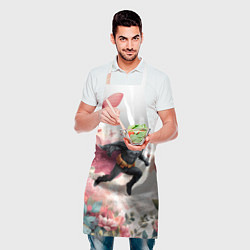 Фартук кулинарный Бэтмен прыгает над цветами и бабочками, цвет: 3D-принт — фото 2