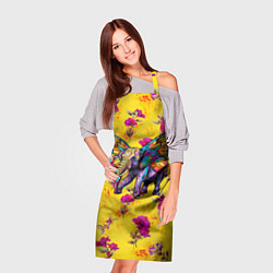 Фартук кулинарный Слон с крыльями бабочки на цветочном фоне, цвет: 3D-принт — фото 2