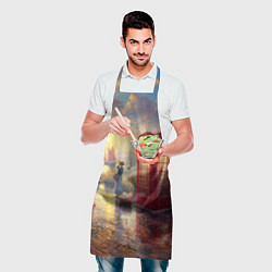 Фартук кулинарный Женщина у телефонной будки на набережной, цвет: 3D-принт — фото 2