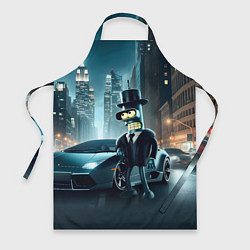 Фартук кулинарный Бендер рядом с Ламборджини - неоновый Нью-Йорк, цвет: 3D-принт