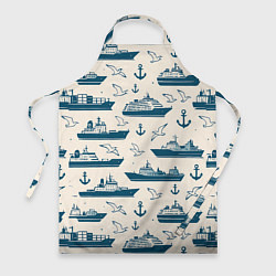 Фартук кулинарный Морской паттерн из чаек, якорей и кораблей, цвет: 3D-принт
