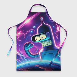 Фартук кулинарный Bender in neon space - cartoon Futurama, цвет: 3D-принт