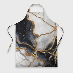 Фартук кулинарный Мрамор белый и черный с золотом, цвет: 3D-принт