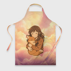 Фартук кулинарный Девочка обнимает лисичку, цвет: 3D-принт