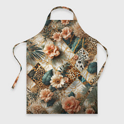 Фартук Цветы на кусках мрамора и леопардовом узоре