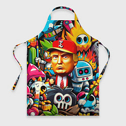 Фартук кулинарный Дональд Трамп в компании мультяшных персонажей, цвет: 3D-принт