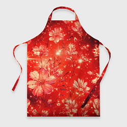 Фартук кулинарный Цветочный красный с искрами, цвет: 3D-принт