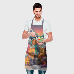 Фартук кулинарный Новогодний город в горах, цвет: 3D-принт — фото 2