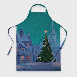 Фартук кулинарный Зеленая новогодняя елка во вдоре, цвет: 3D-принт