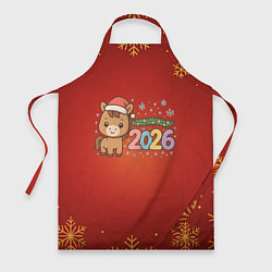 Фартук кулинарный Новогодняя лошадка 2026 на красном фоне, цвет: 3D-принт