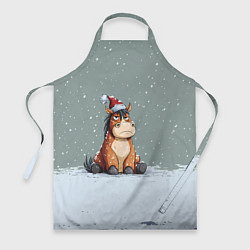 Фартук кулинарный Лошадка на фоне снегопада, цвет: 3D-принт