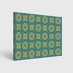 Холст прямоугольный Хризантемы: бирюзовый узор, цвет: 3D-принт