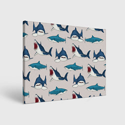 Холст прямоугольный Кровожадные акулы паттерн, цвет: 3D-принт
