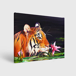 Холст прямоугольный Бенгальский Тигр в кустах, цвет: 3D-принт