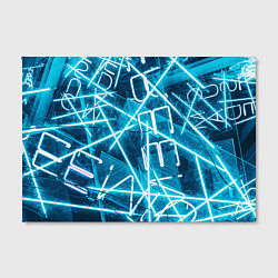 Холст прямоугольный Неоновые лучи и неоновые надписи - Голубой, цвет: 3D-принт — фото 2