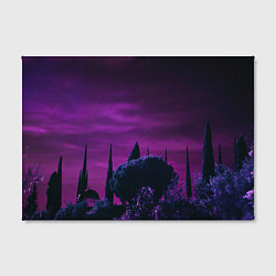 Холст прямоугольный Ночное сияние в тёмном лесу - Фиолетовый, цвет: 3D-принт — фото 2