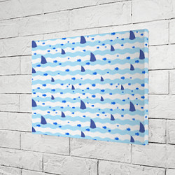 Холст прямоугольный Волны, рыбки и плавники акул - паттерн, цвет: 3D-принт — фото 2