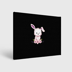 Холст прямоугольный Крольчонок С Цветами На Чёрном Фоне, цвет: 3D-принт