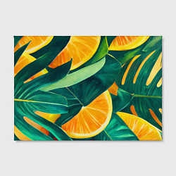 Холст прямоугольный Листья монстеры и дольки апельсинов, цвет: 3D-принт — фото 2