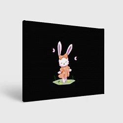 Холст прямоугольный Крольчонок С Бантиком На Чёрном Фоне, цвет: 3D-принт