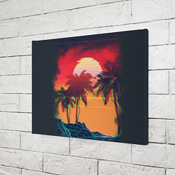 Холст прямоугольный Пальмы и пляж на закате с помехами VHS ретро дизай, цвет: 3D-принт — фото 2