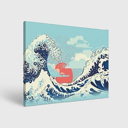 Холст прямоугольный Морской пейзаж с большими волнами на закате, цвет: 3D-принт