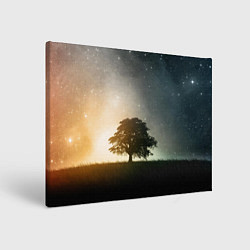 Холст прямоугольный Раскидистое дерево на фоне звёздного неба, цвет: 3D-принт