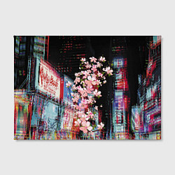 Холст прямоугольный Ветка сакуры на фоне ночного Токио - glitch, цвет: 3D-принт — фото 2