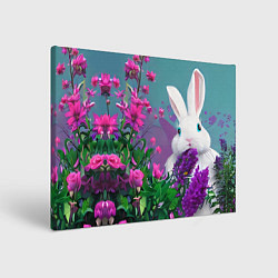 Холст прямоугольный Голубоглазый кролик в цветах, цвет: 3D-принт