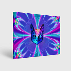 Холст прямоугольный Яркий неоновый портрет кота, цвет: 3D-принт