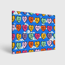 Холст прямоугольный Валентинки конфетки сердечки с посланиями, цвет: 3D-принт