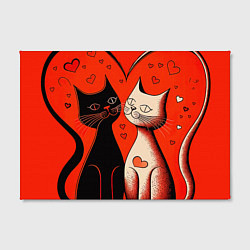 Холст прямоугольный Влюблённые кошки на красном фоне, цвет: 3D-принт — фото 2