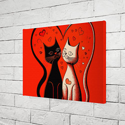 Холст прямоугольный Влюблённые кошки на красном фоне, цвет: 3D-принт — фото 2