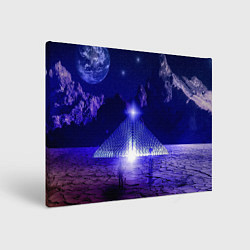 Холст прямоугольный Синяя магическая пирамида, горы и космос, цвет: 3D-принт