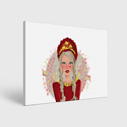 Картина прямоугольная Девушка с косичками в красном кокошнике