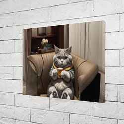 Холст прямоугольный Кот сидит на диване с напитком, цвет: 3D-принт — фото 2