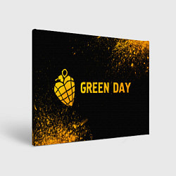 Холст прямоугольный Green Day - gold gradient: надпись и символ, цвет: 3D-принт