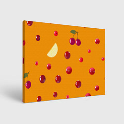 Холст прямоугольный Ягоды и лимон, оранжевый фон, цвет: 3D-принт
