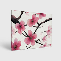 Холст прямоугольный Цветы и ветви японской сакуры - текстура холста, цвет: 3D-принт