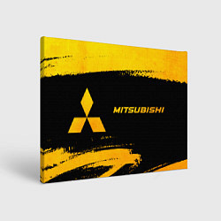 Холст прямоугольный Mitsubishi - gold gradient: надпись и символ, цвет: 3D-принт
