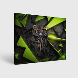 Холст прямоугольный Baldurs Gate 3 logo green abstract, цвет: 3D-принт