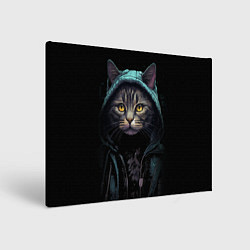 Холст прямоугольный Кот в капюшоне стиль киберпанк, цвет: 3D-принт