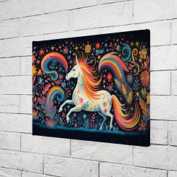 Холст прямоугольный Радужная лошадка в стиле фолк-арт, цвет: 3D-принт — фото 2